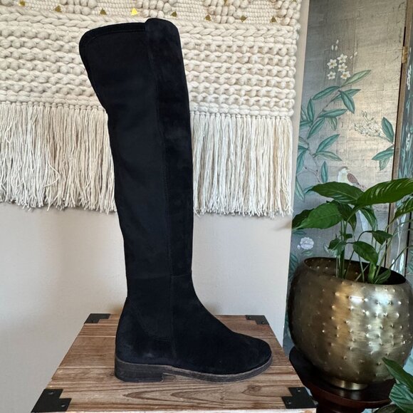 Free People Carson Black Suede Leather Stretch Over The Knee Flat Boots Size 8 - Picture 9 of 16